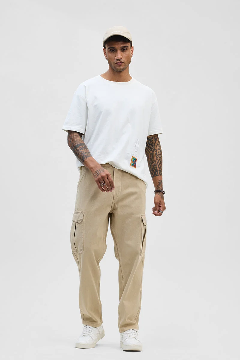 Snitch  Beige Comfort Fit Pull On Cargo Jeans for Men | Best Price UAE